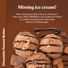 Keto Chow Chocolate Peanut Butter pre-mixed serving highlighting flavor and texture.