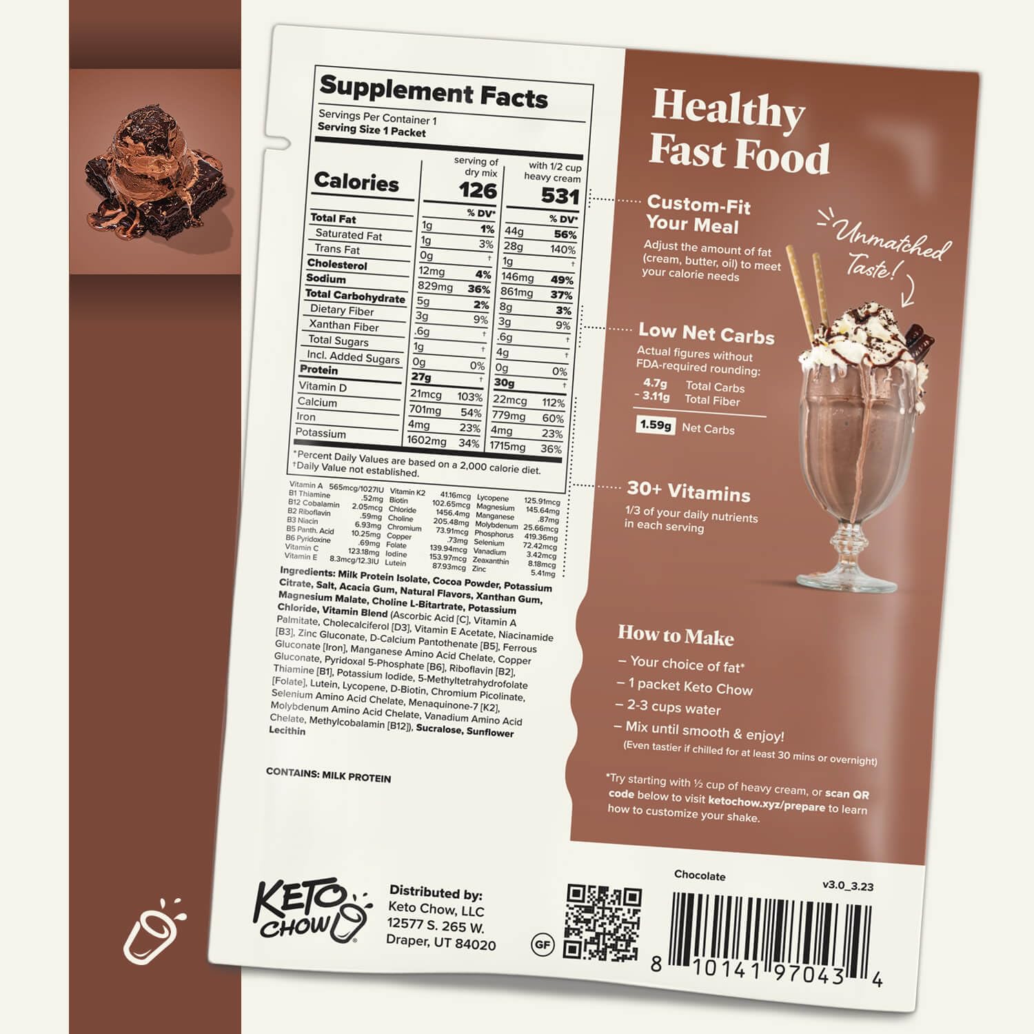 Keto Chow Chocolate shaker—lift and mix for quick keto shakes on busy days