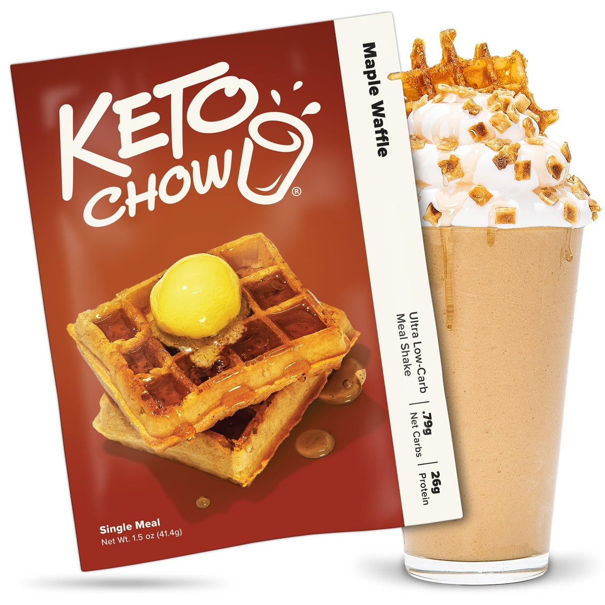 Keto Chow Maple Waffle bottle pour for quick keto fuel