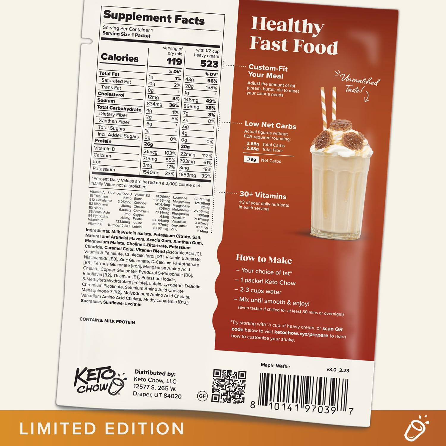 Keto Chow Maple Waffle shaker mix ready to blend