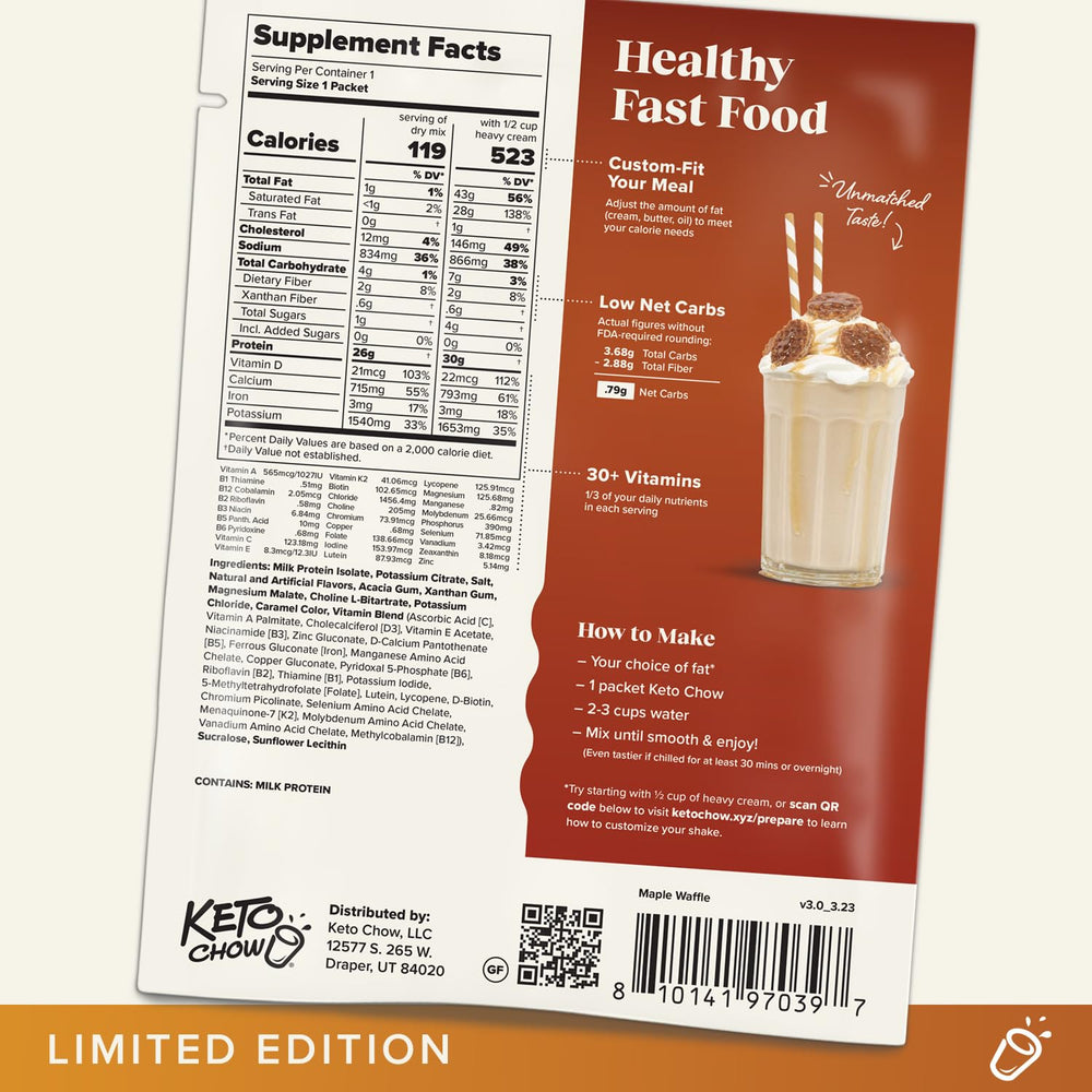 Keto Chow Maple Waffle shaker mix ready to blend