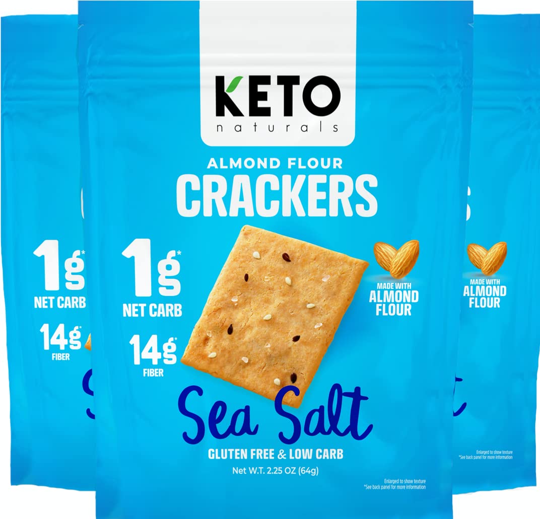Keto Naturals Sea Salt Almond Flour Crackers look crispy and keto-friendly for quick snacking.