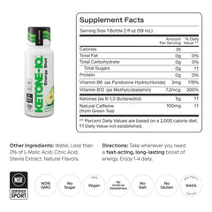 Ketone-IQ green apple bottle back highlights sugar-free formula and clean caffeine.