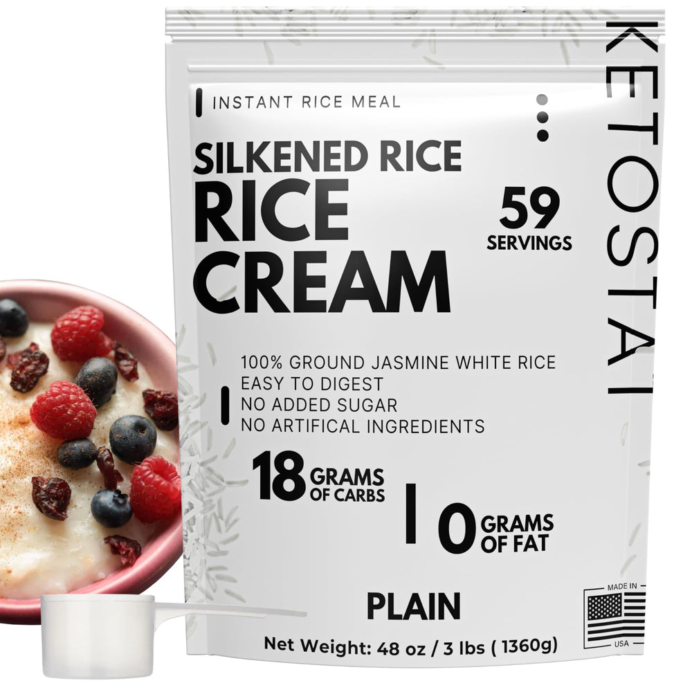 Ketostat Rice Cream plain bowl highlights a smooth texture for versatile breakfasts.