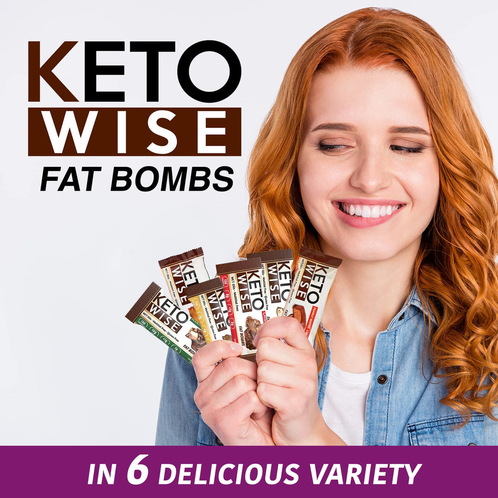 Keto Wise Fat Bombs foil-wrapper detail signals freshness and single-serve convenience.