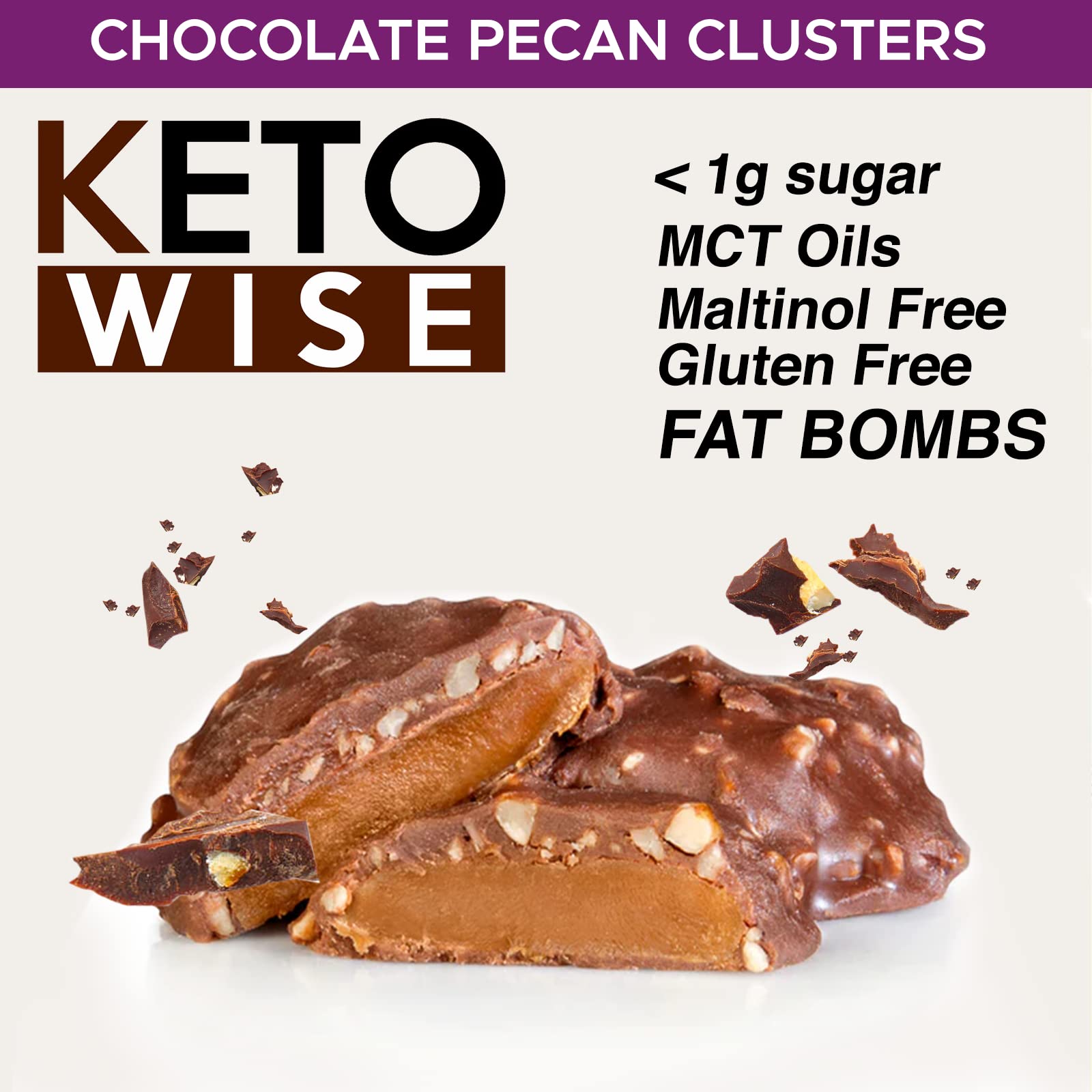 Keto Wise Fat Bombs nutrition panel highlights 11g fat and 2g net carbs per serving.