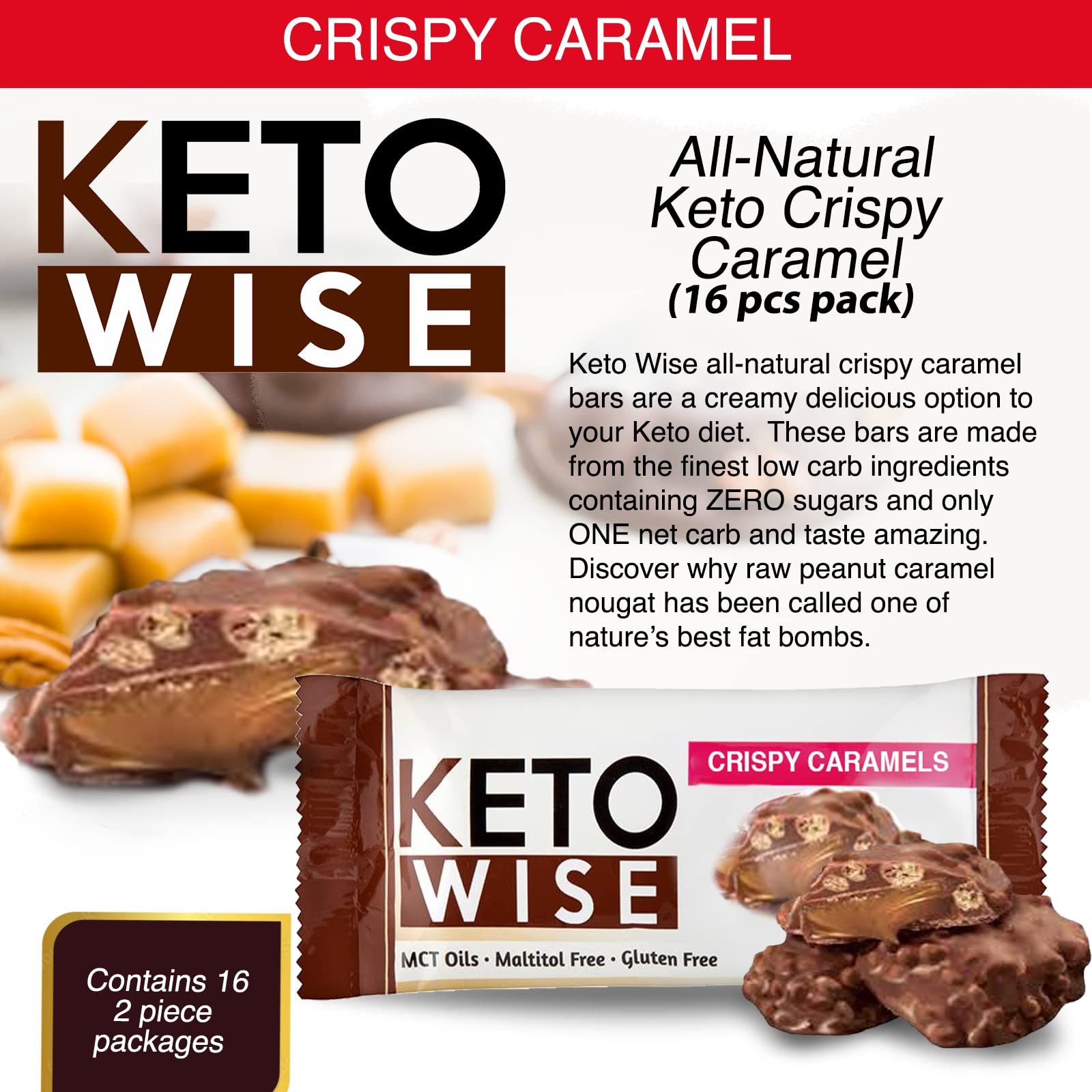 Close up of the coating showing MCT oil and caramel crisp