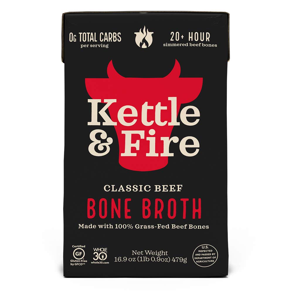 Kettle & Fire beef bone broth soup hero in a cup for quick warmth and comfort.