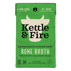 Kettle and Fire lemongrass ginger bone broth bottle pour highlighting collagen and flavor