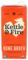 Kettle and Fire bone broth with turmeric and ginger in a steaming bowl for comforting meals