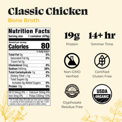 Kettle and Fire broth label front emphasizes organic ingredients.