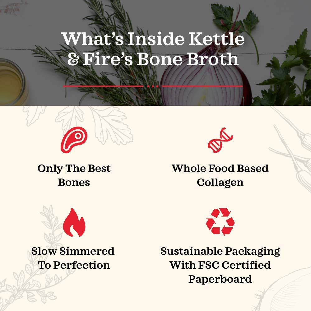 Kettle & Fire broth label close-up signaling quality and clarity.