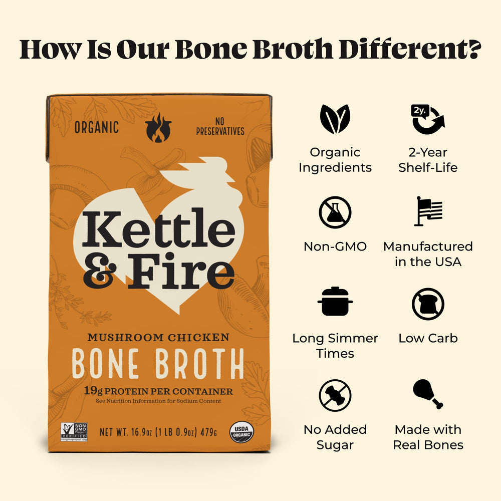 Kettle & Fire broth pours into cup for a warm, keto-friendly sip.