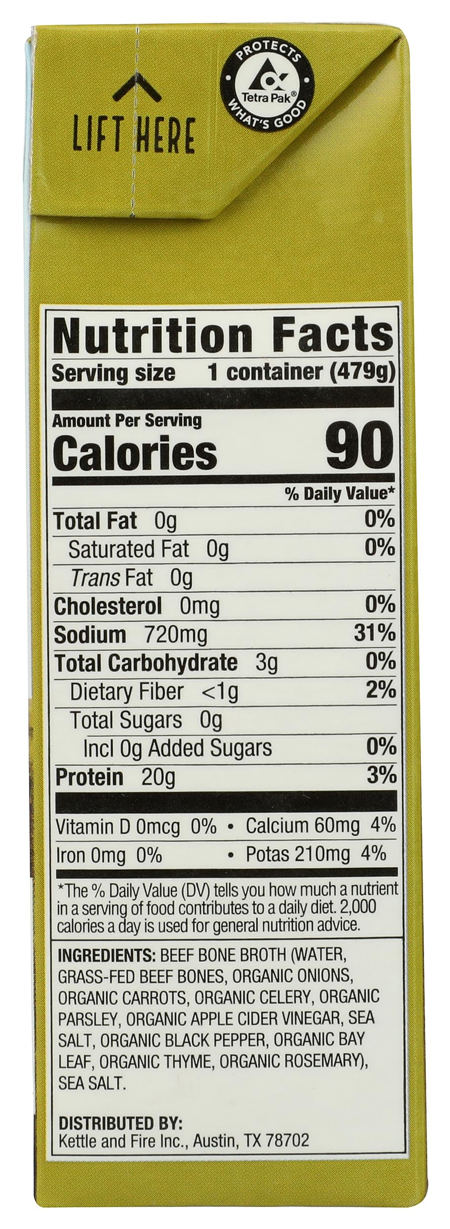Close-up of regenerative agriculture ingredients on Kettle & Fire broth label