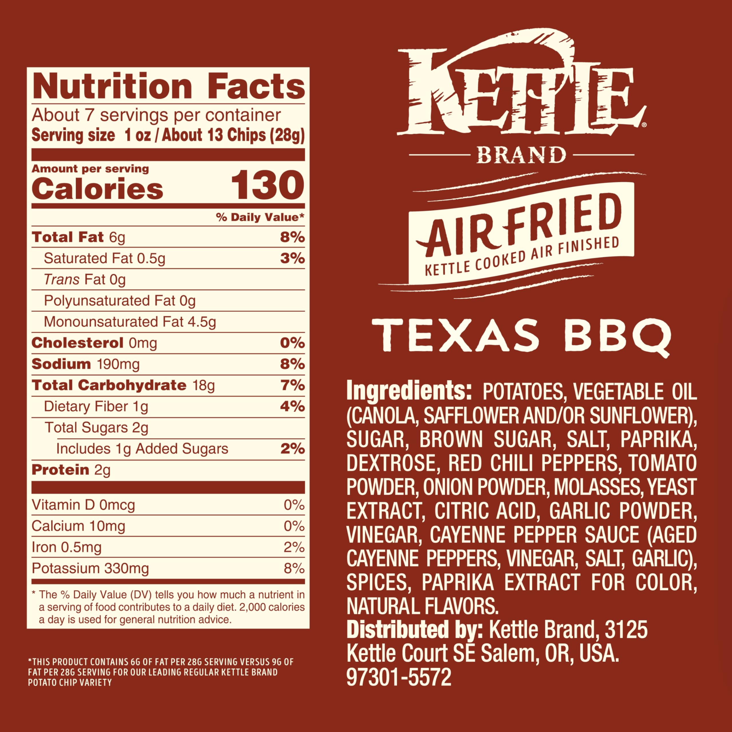 Closeup of Kettle Brand Air Fried Texas BBQ chips showing light texture.