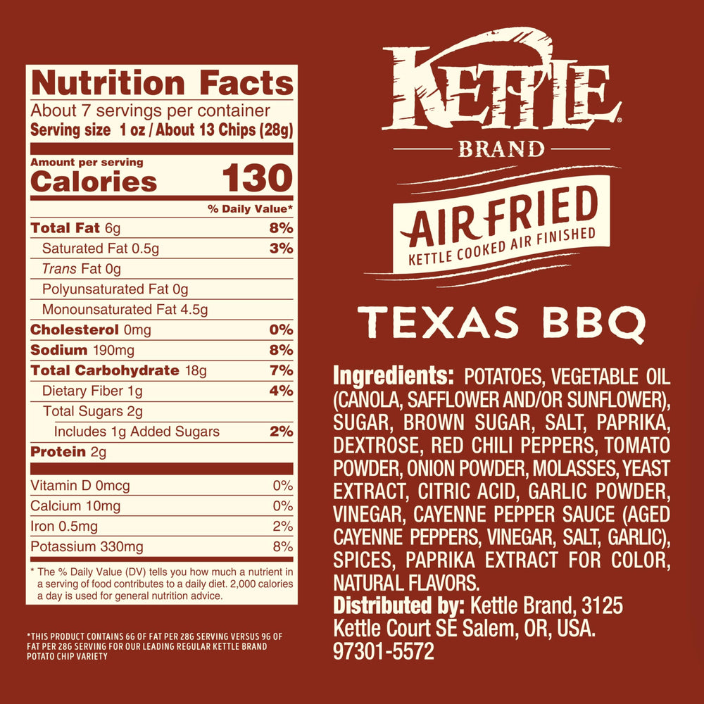 Closeup of Kettle Brand Air Fried Texas BBQ chips showing light texture.