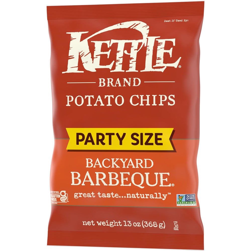 Kettle Brand Backyard Barbeque chips 13-ounce party size for sharing.