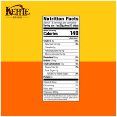 Kettle Brand Backyard Barbeque chips bag back highlights non-GMO and gluten-free status.