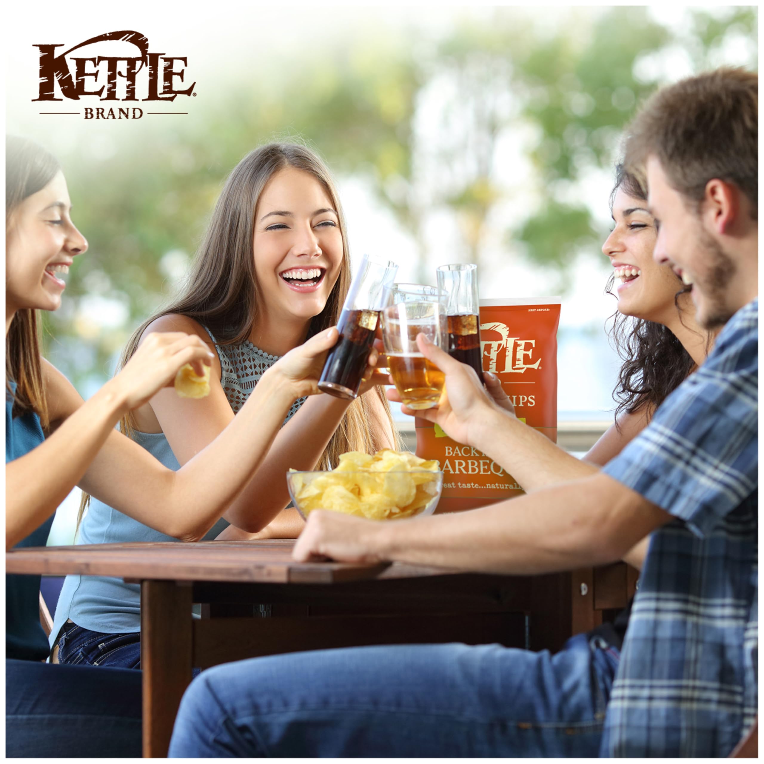 Kettle Brand Backyard Barbeque chips on a pantry shelf, ideal for quick snacking.
