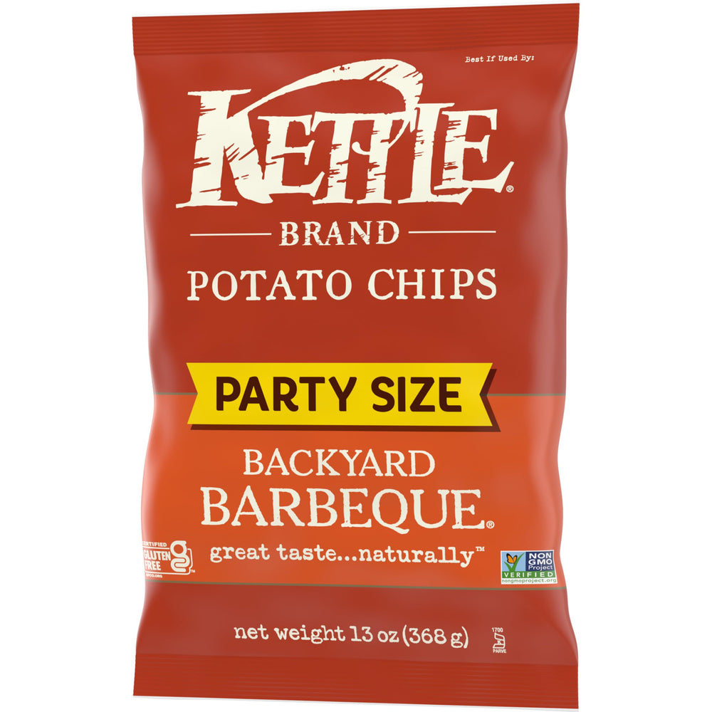 Kettle Brand Backyard Barbeque chips shared among guests at a table.