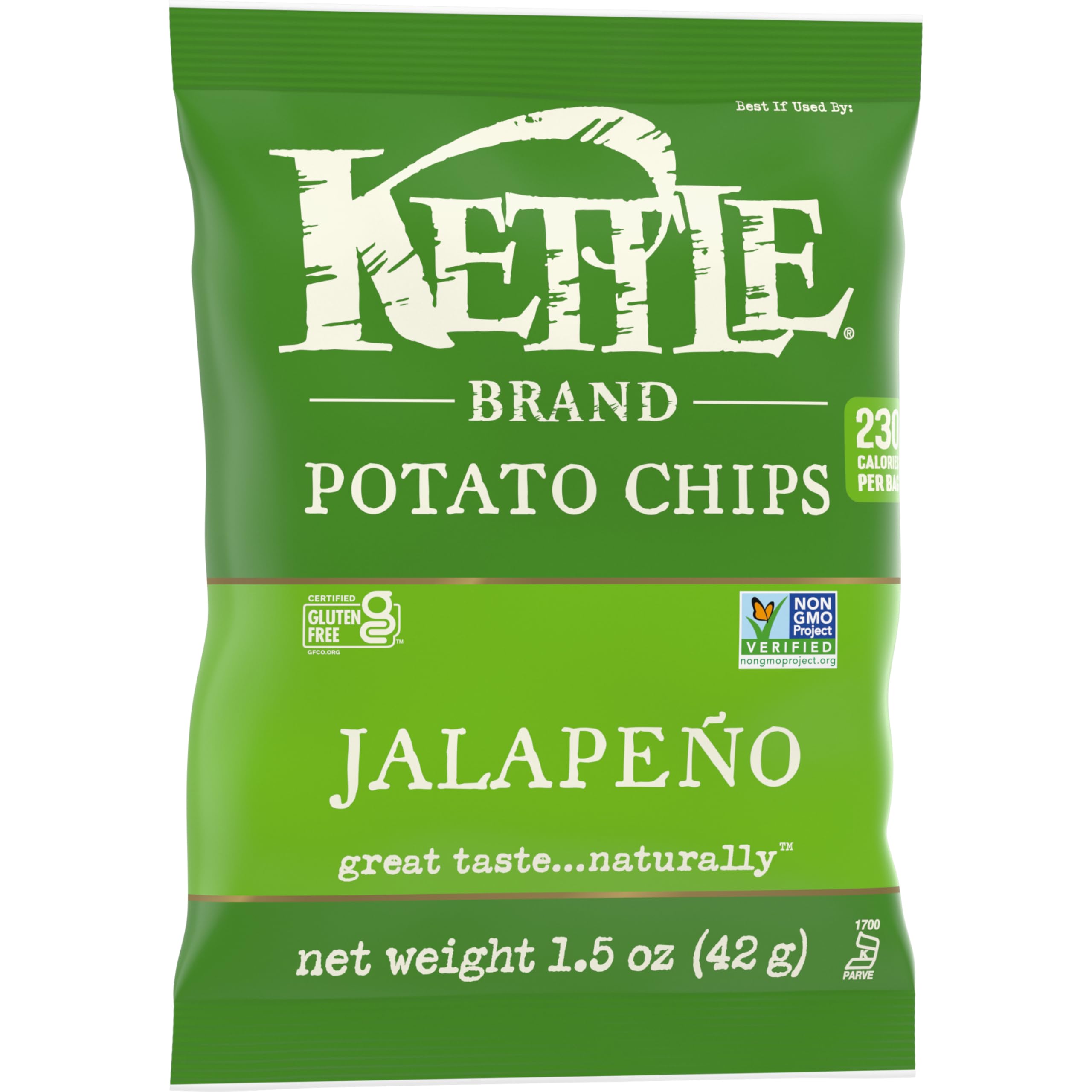 Kettle Brand Jalapeno chip texture close-up.
