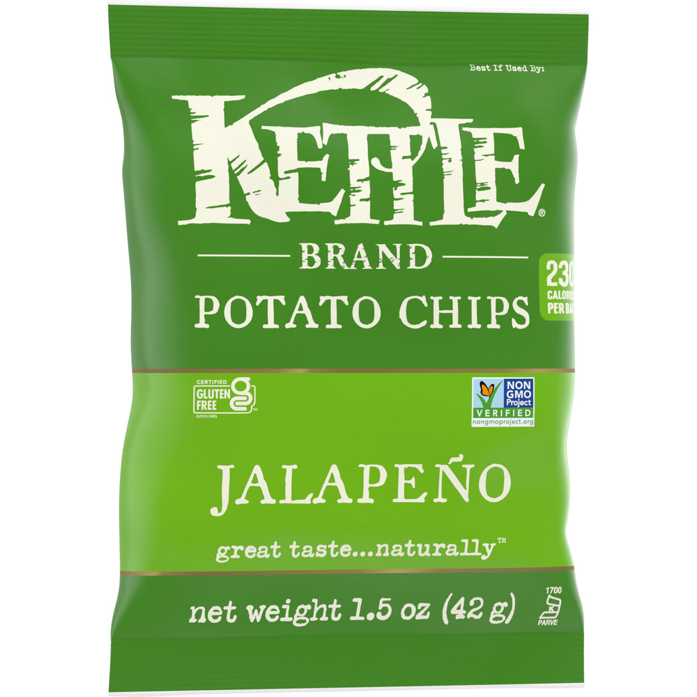Kettle Brand Jalapeno chip texture close-up.