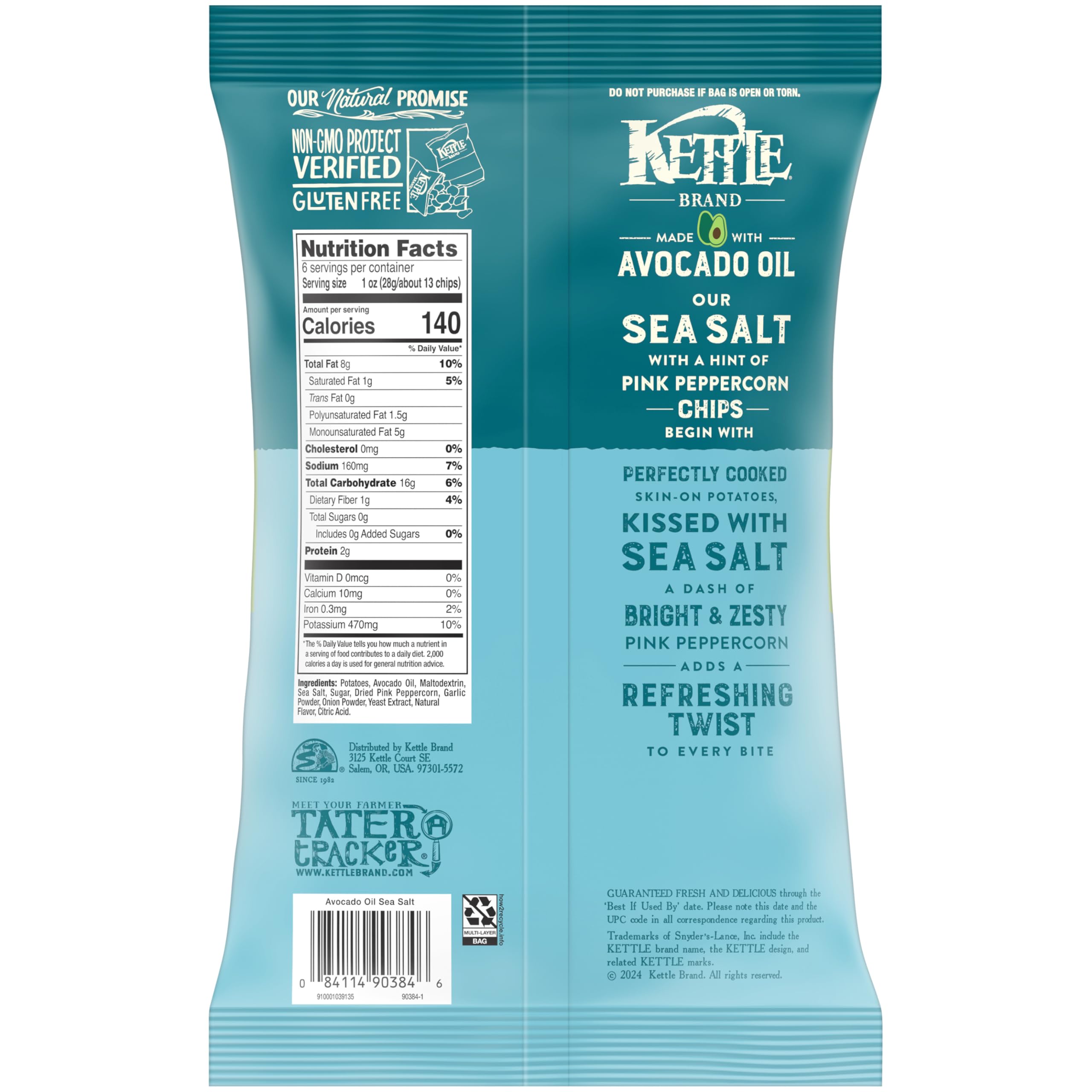 Kettle Brand chips pink peppercorn detail highlighting seasoning and color