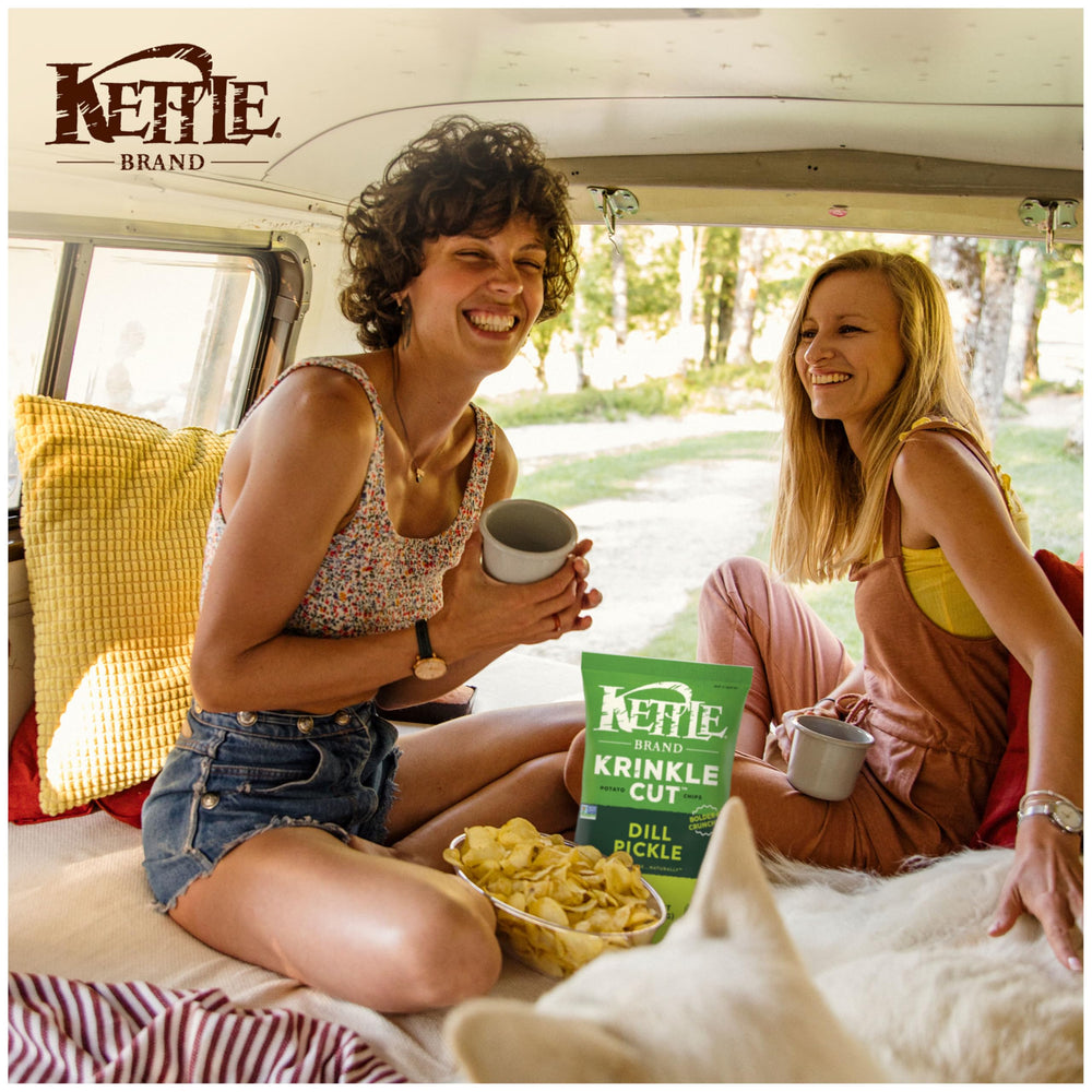 Dill pickle chips shown for party snacks and casual snacking