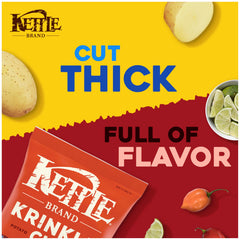 Kettle Brand Habanero Lime chips close-up emphasizes texture and ridge crunch.