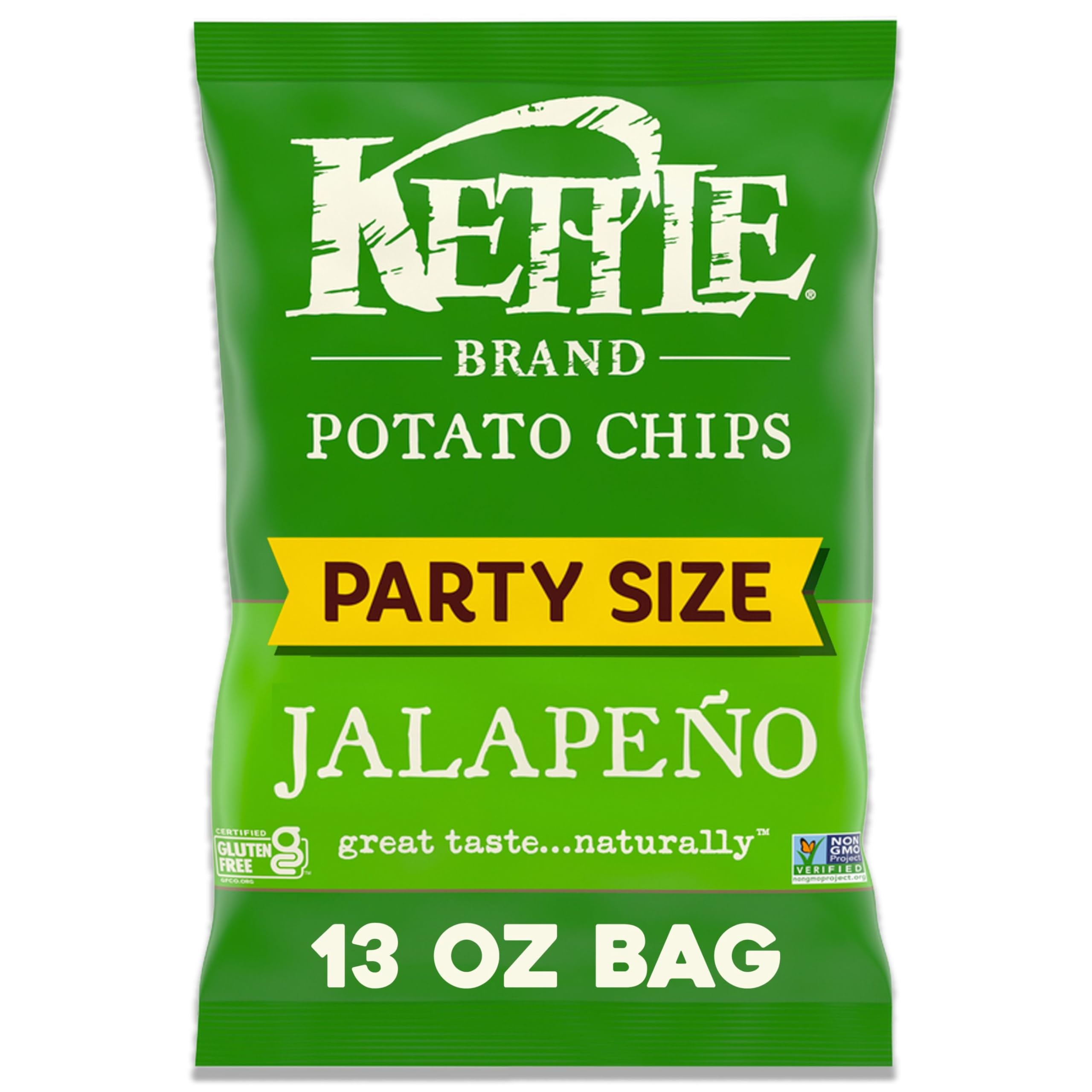 Kettle Brand Jalapeno Chips bag highlighting bold jalapeño flavor for parties.