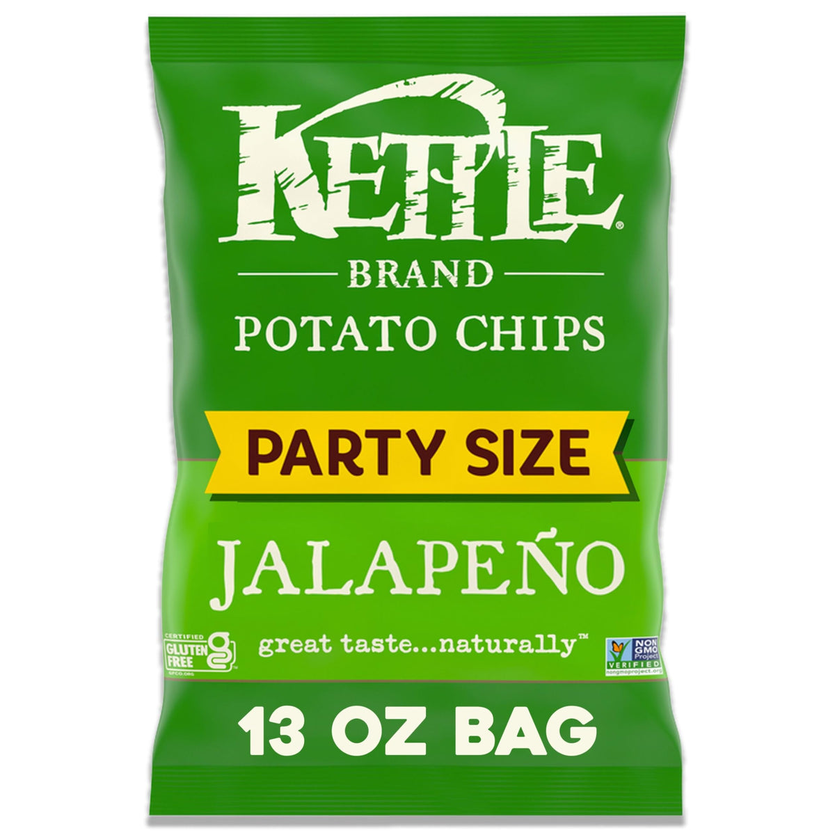 Kettle Brand Jalapeno Chips bag highlighting bold jalapeño flavor for parties.