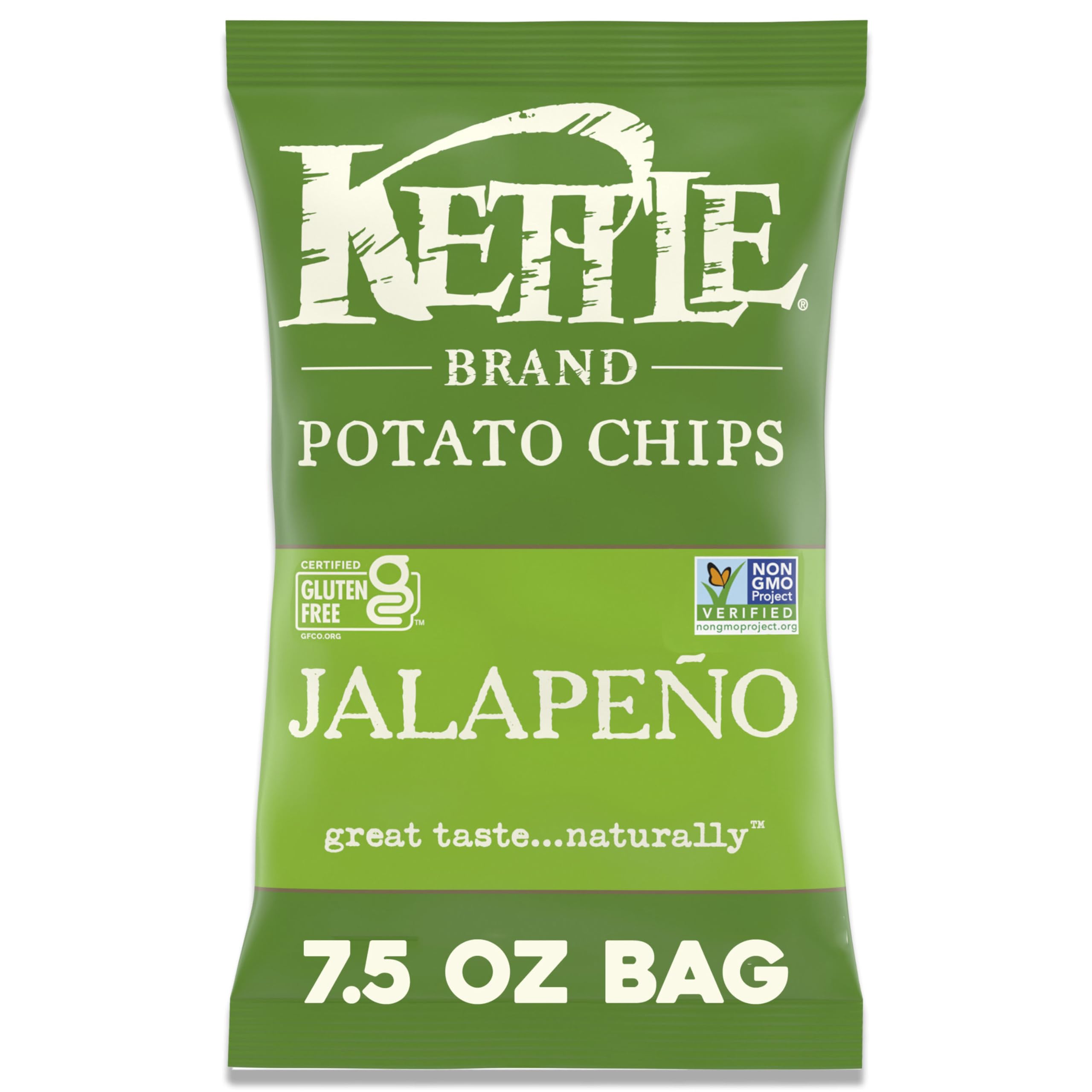 Kettle Brand Jalapeno kettle chips bag with bold flavor and real potato crunch.