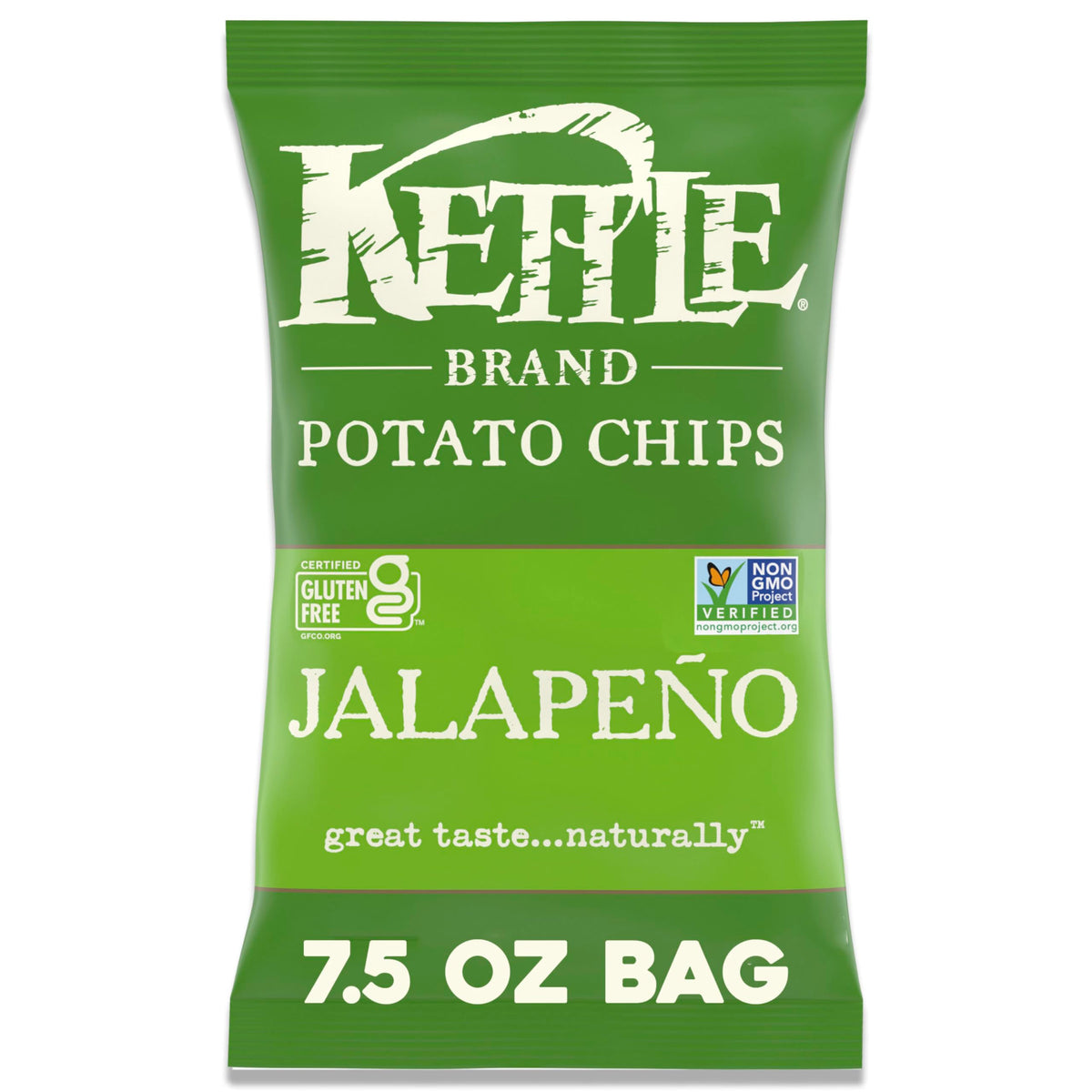 Kettle Brand Jalapeno kettle chips bag with bold flavor and real potato crunch.