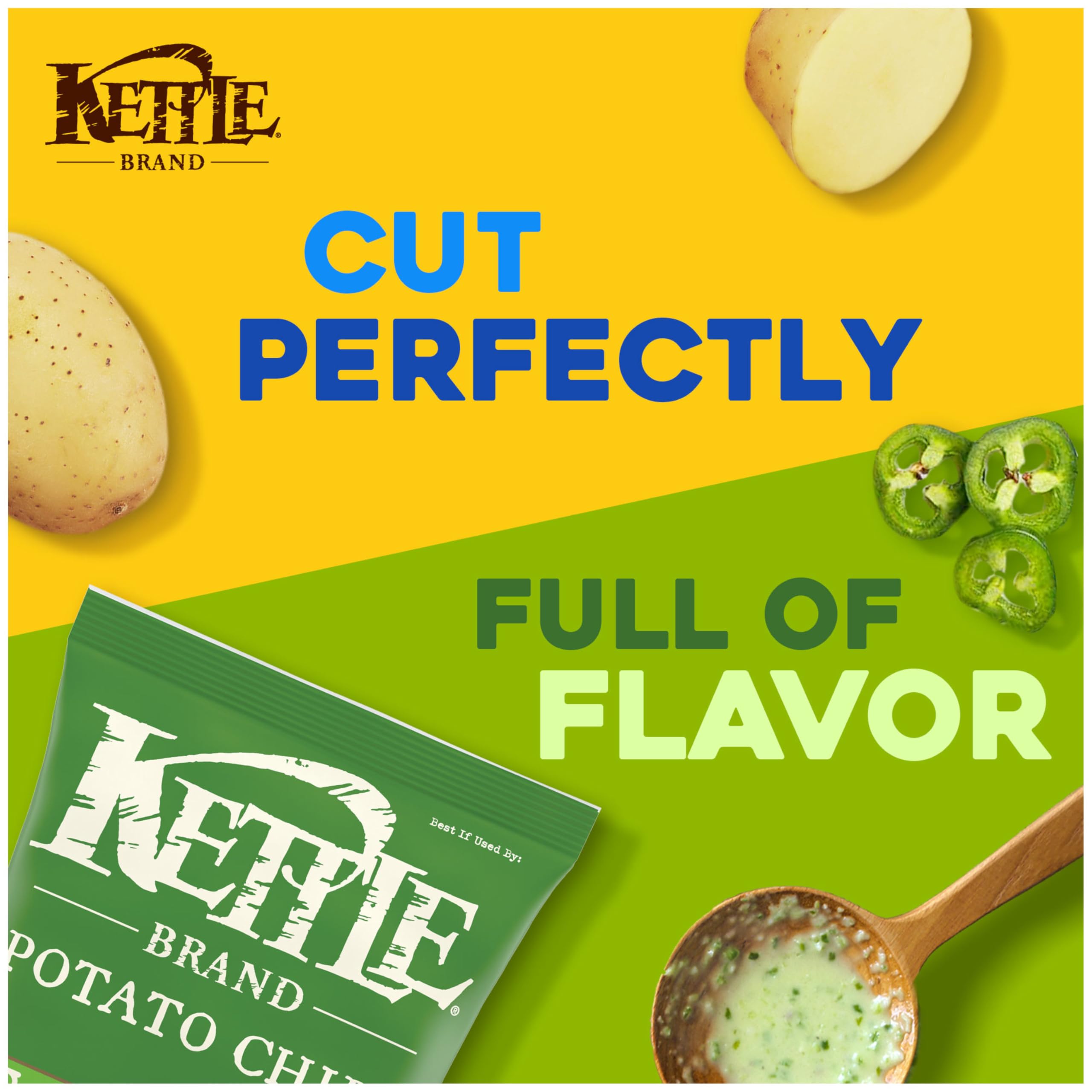 Kettle Brand Jalapeno chips Non-GMO label for clean ingredients.