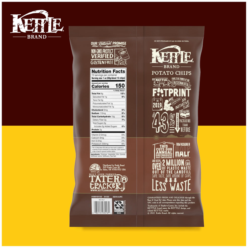 Kettle Brand snacks in BPA-free packaging preserves freshness.