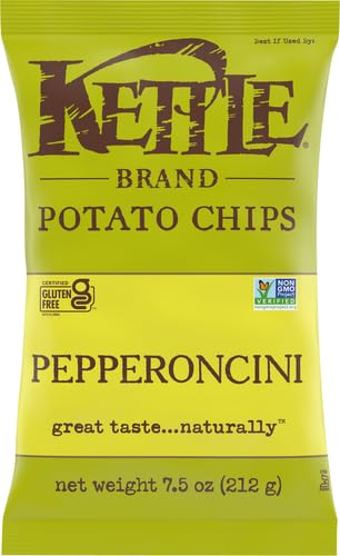 Kettle Brand Pepperoncini chips beside a hero sub, great sandwich companion.
