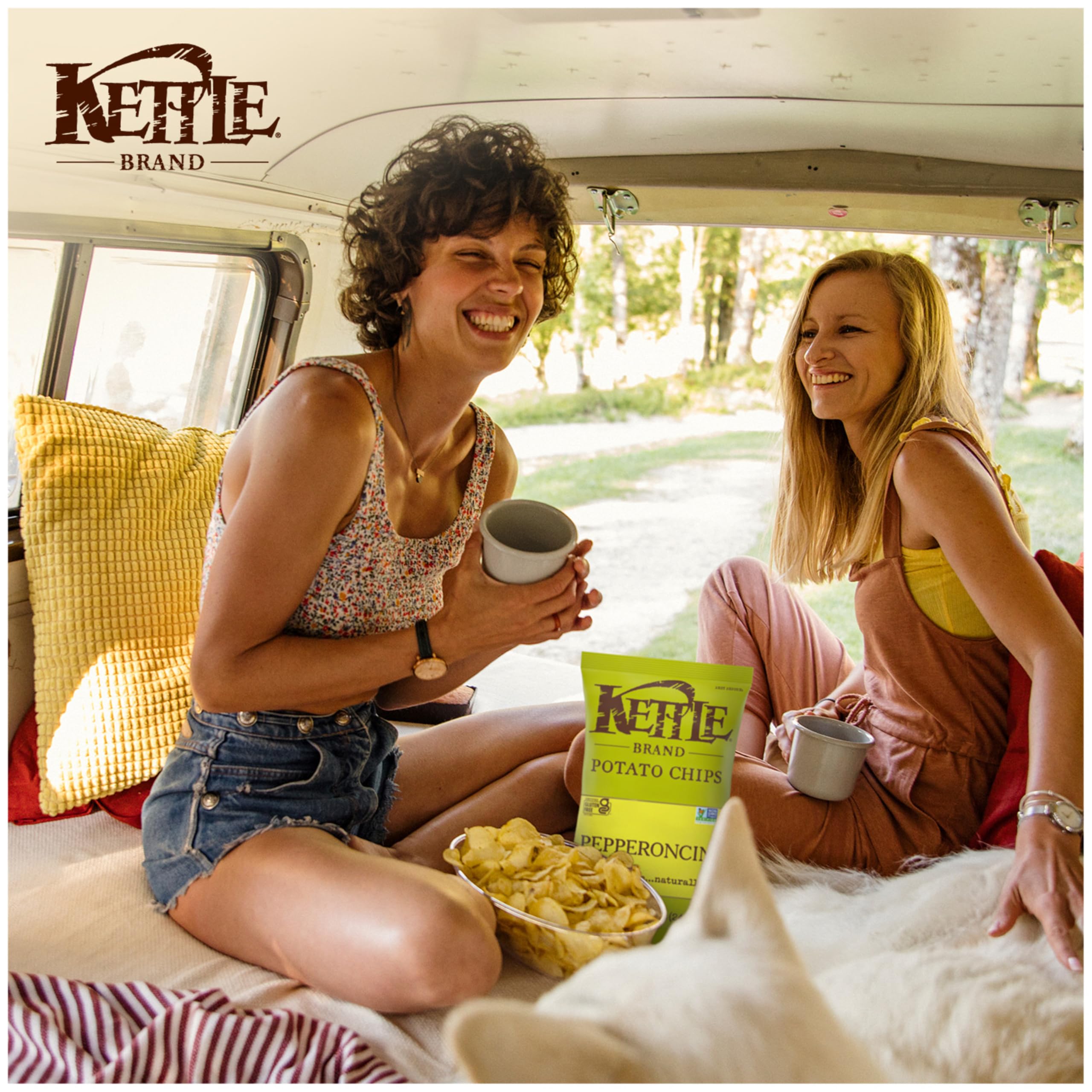 Kettle Brand Pepperoncini chips on a platter, gluten-free option for parties.