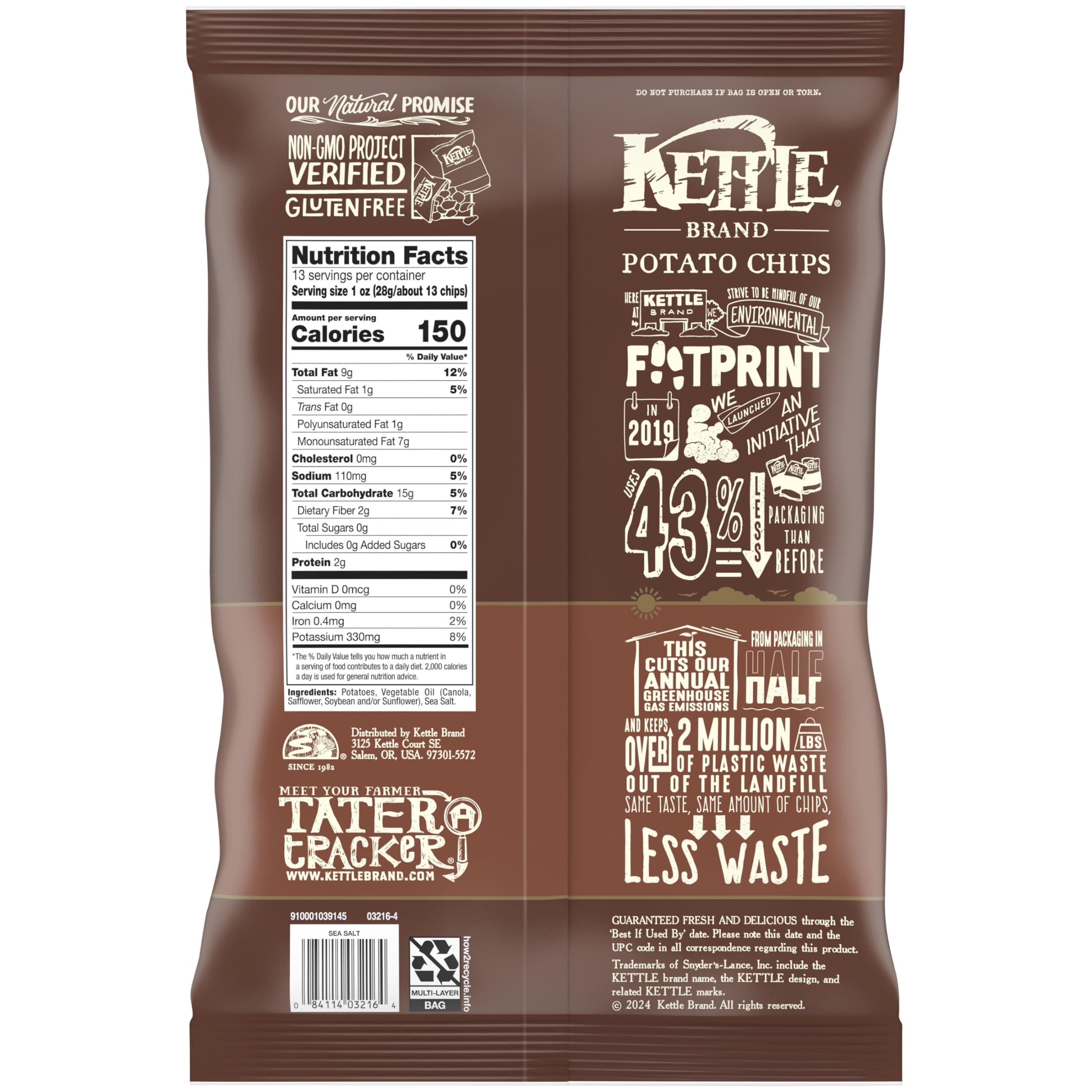 Kettle Brand sea salt chips spill from bag, perfect for party snacking.