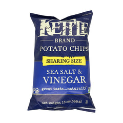 Kettle Brand Salt and Vinegar chips bag, bold flavor ready for snacking.