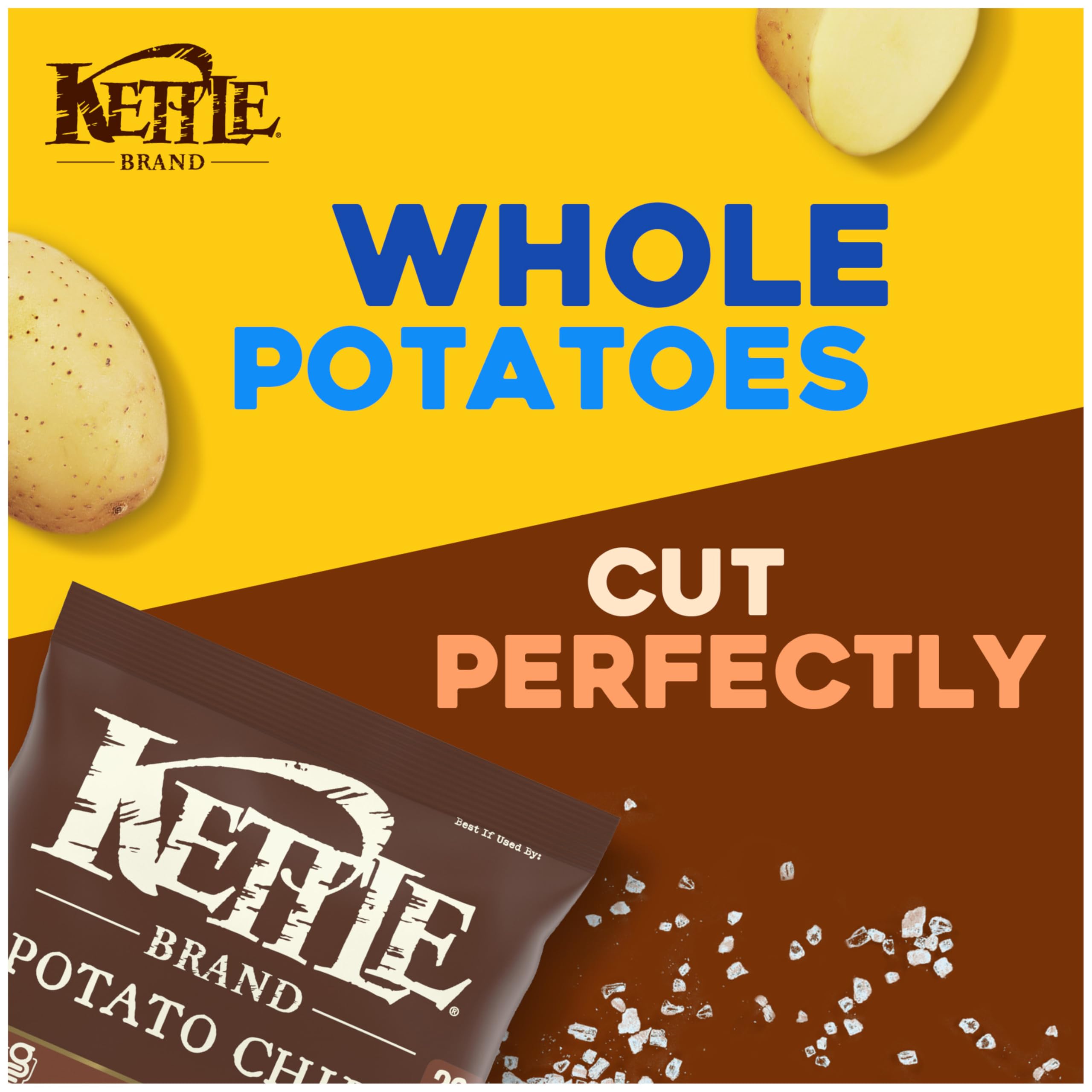 Kettle Brand Sea Salt Chip crunchy bite conveys satisfying texture for quick bites.