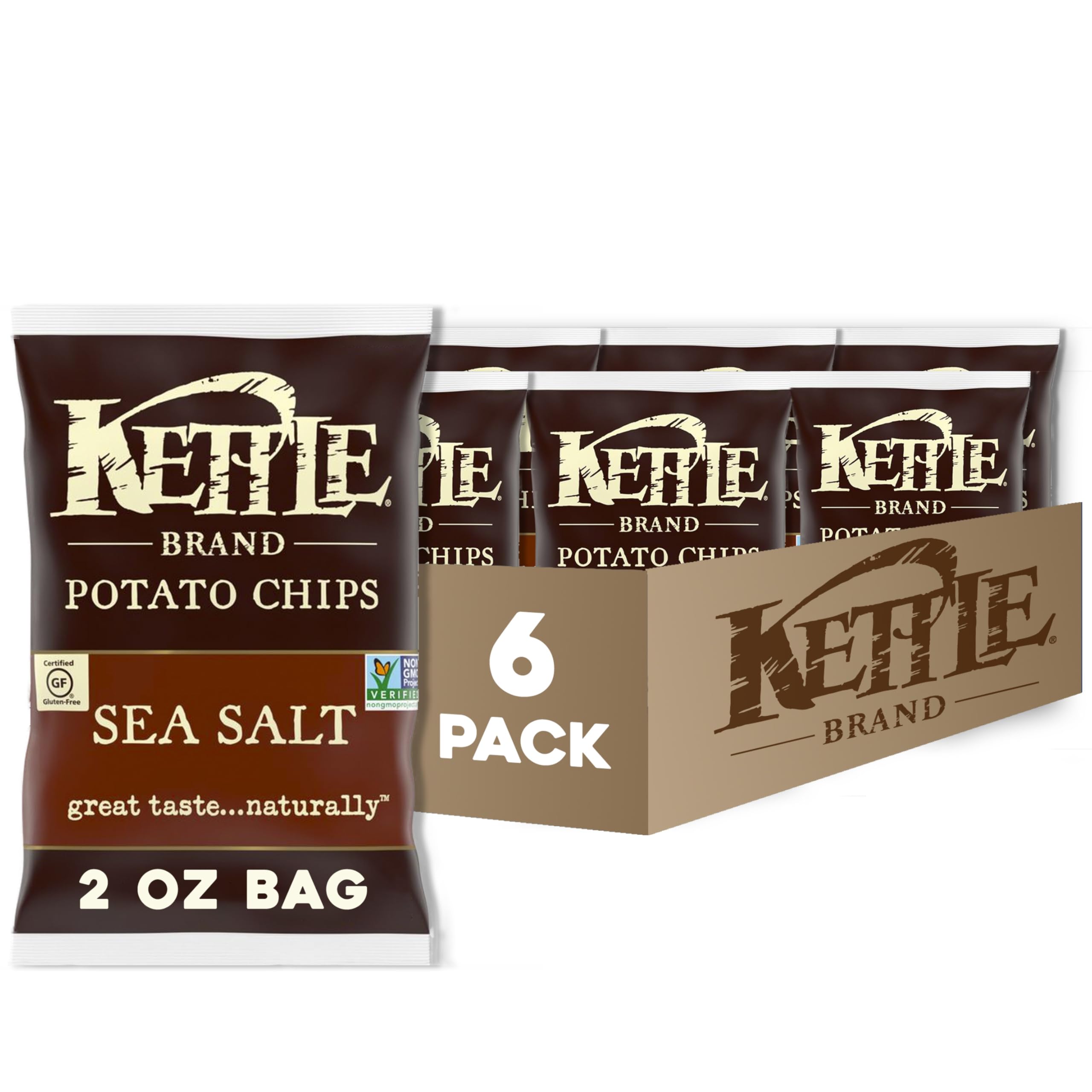 Kettle Brand Sea Salt Chips bag open for a crispy, on-the-go snack.