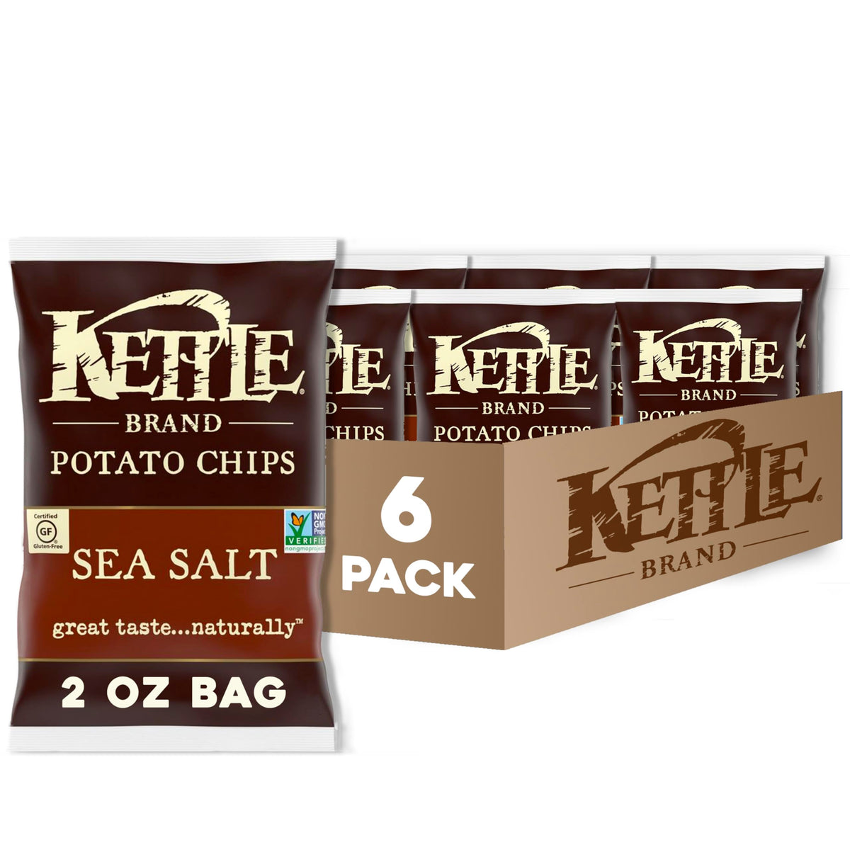 Kettle Brand Sea Salt Chips bag open for a crispy, on-the-go snack.
