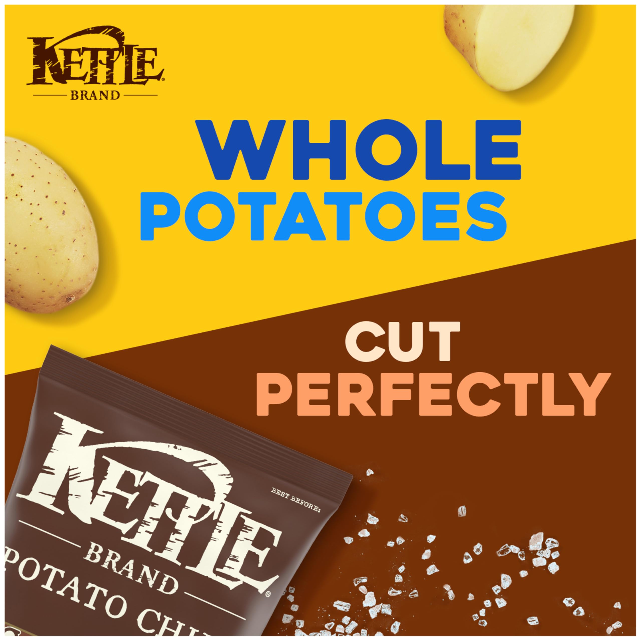 Kettle Brand Sea Salt Chips close-up, showcasing hearty kettle-crunch and seasoned texture.