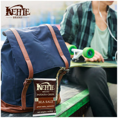 Kettle Brand Sea Salt Chips on a table suggest easy snacking anytime.