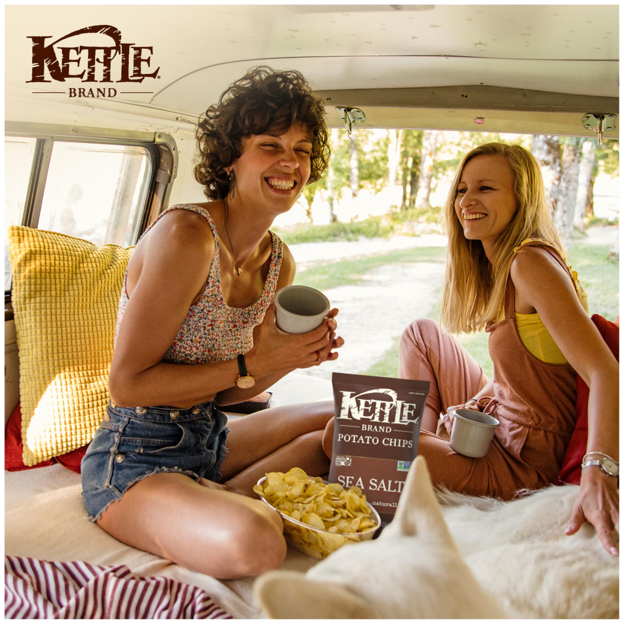 Kettle Brand Sea Salt Chips with a sandwich, ideal lunch-side.