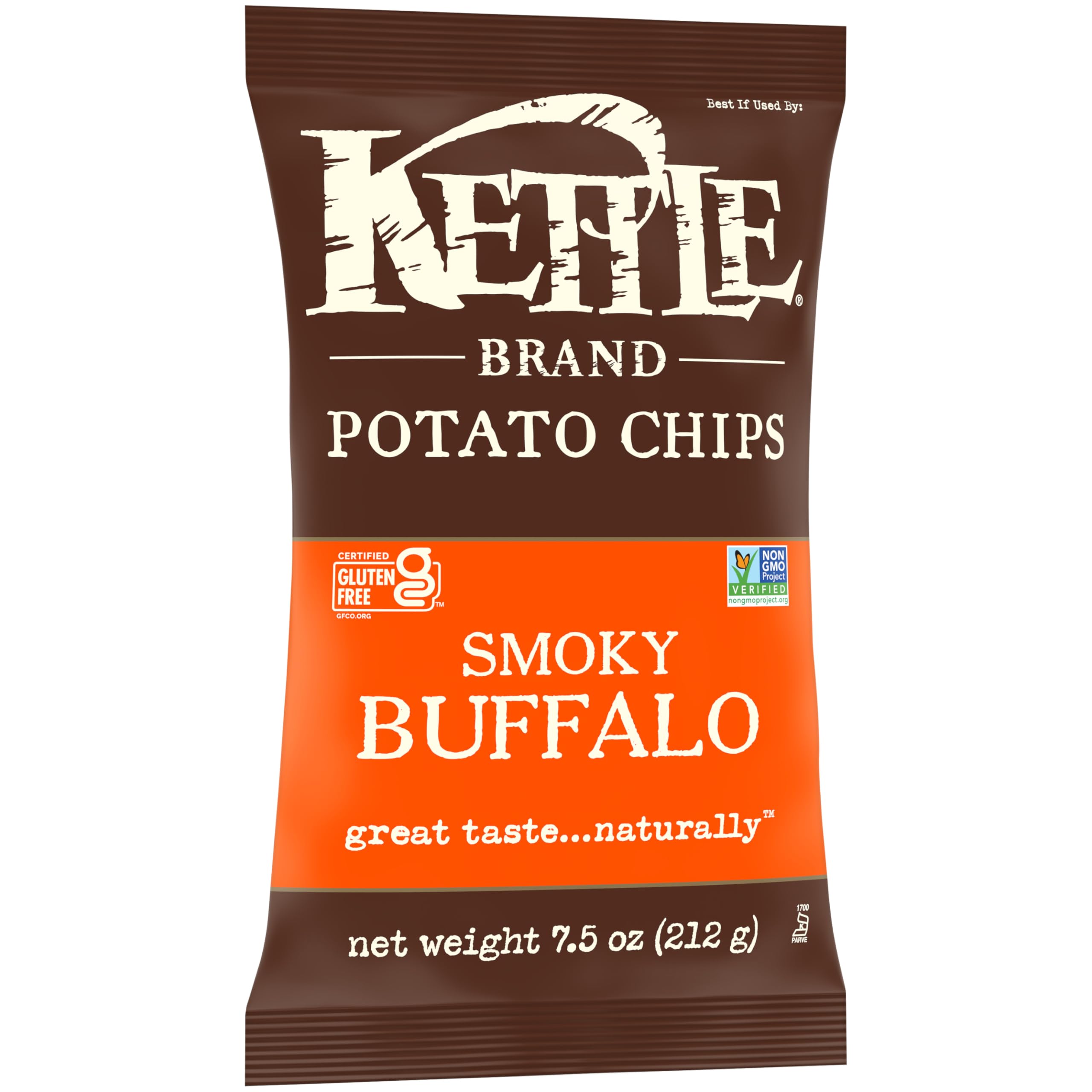 Kettle Brand Smoky Buffalo chips packaging with serving suggestion for gatherings.