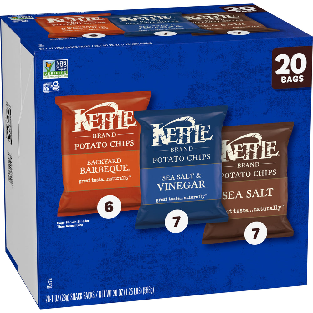 Kettle Brand Variety Pack display showing 20 bags together