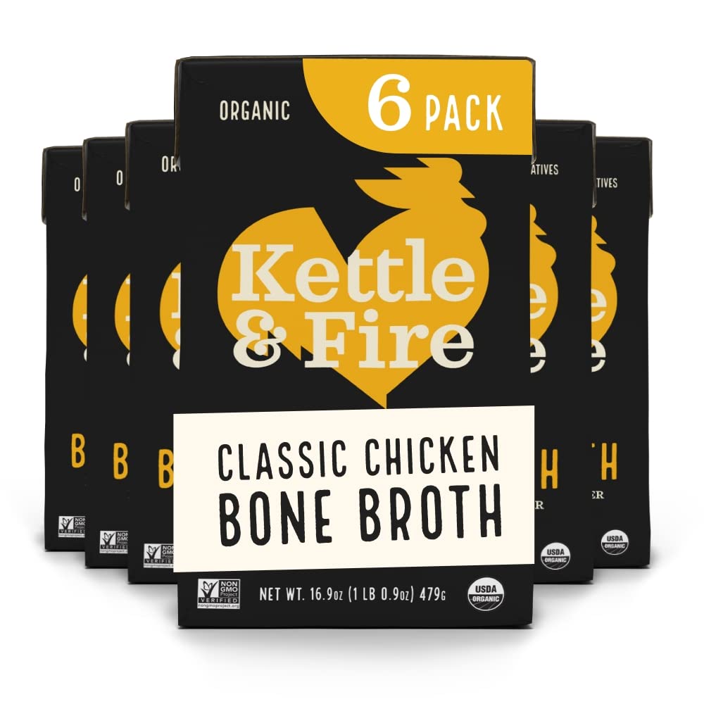 Kettle & Fire chicken bone broth pack of six shown for keto-friendly meals