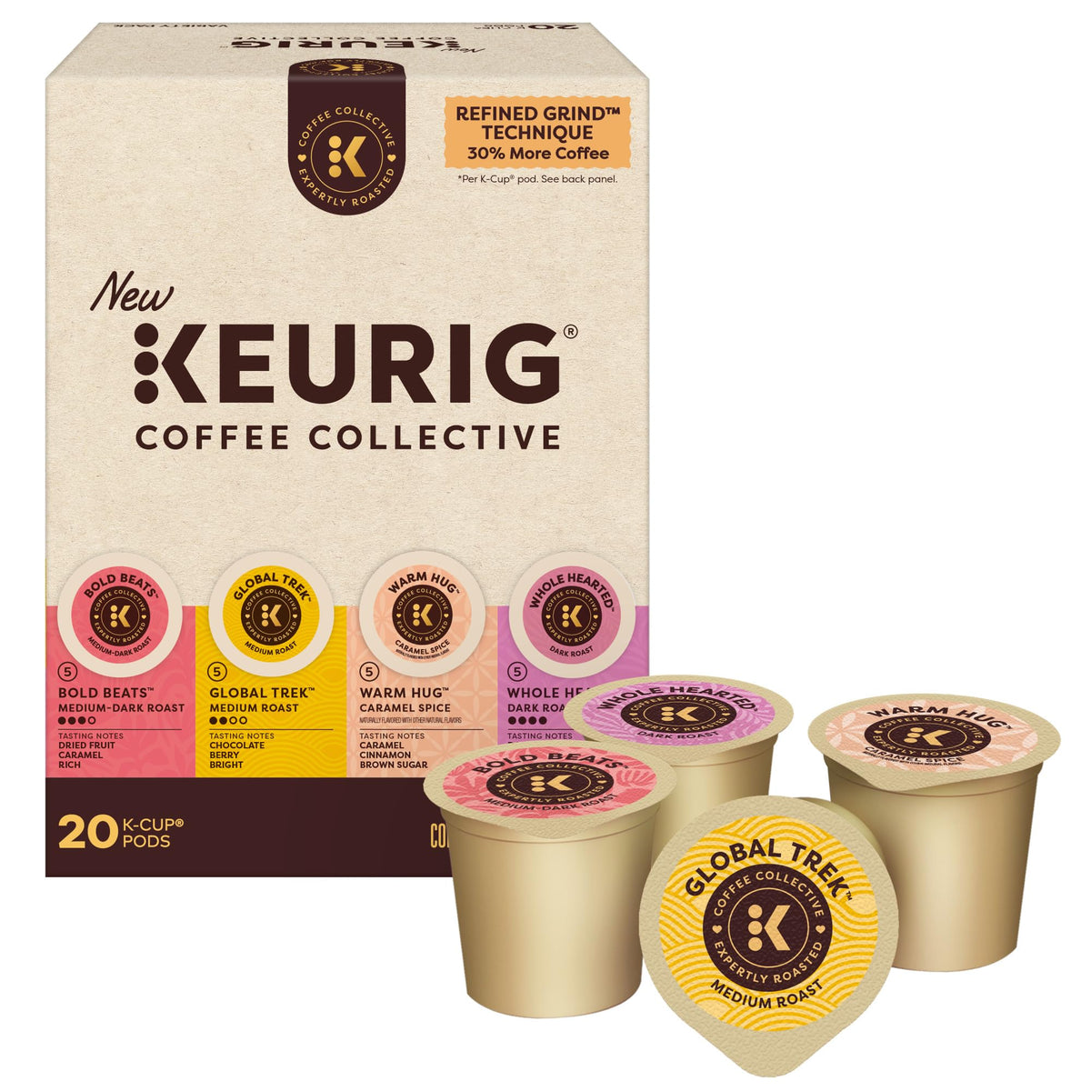 KEURIG COFFEE COLLECTIVE Bold Beats pod with dried fruit and caramel notes for a rich cup