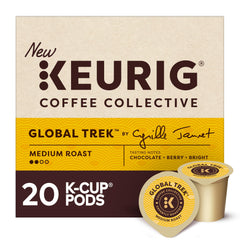 Keurig Coffee Collective Global Trek cup pour shows balanced medium roast with chocolate and berry notes.